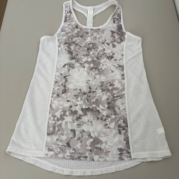 Reebok Tops - Reebok Racerback Tank Top Floral Print White Mesh Athletic Workout Gym S